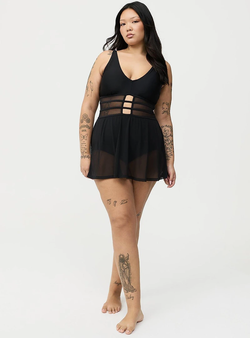 Wire-Free Mesh Panel Swim Dress