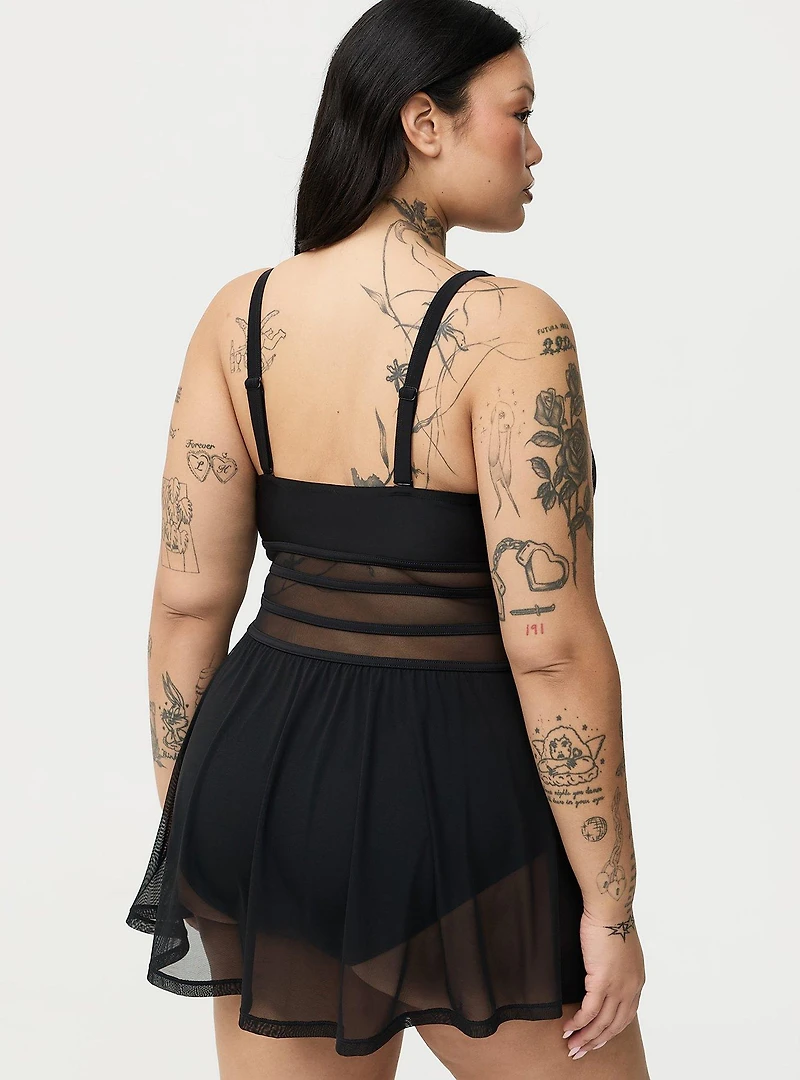 Wire-Free Mesh Panel Swim Dress