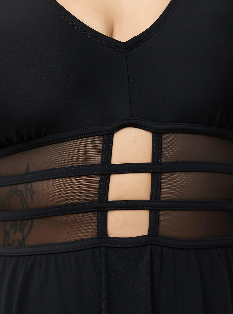 Wire-Free Mesh Panel Swim Dress