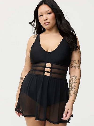 Wire-Free Mesh Panel Swim Dress