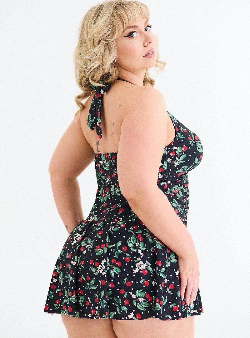 Retro Chic Halter Swim Dress