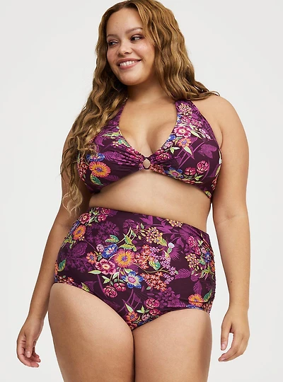 High-Waist Ruched Swim Bottom