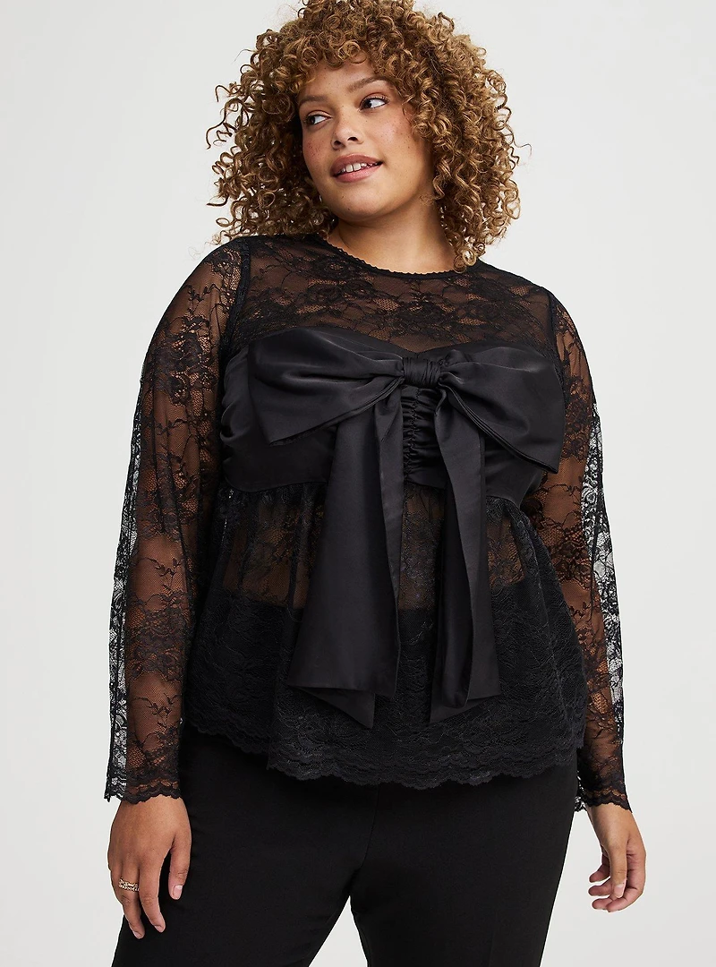 Studio Satin Bow Lace Top