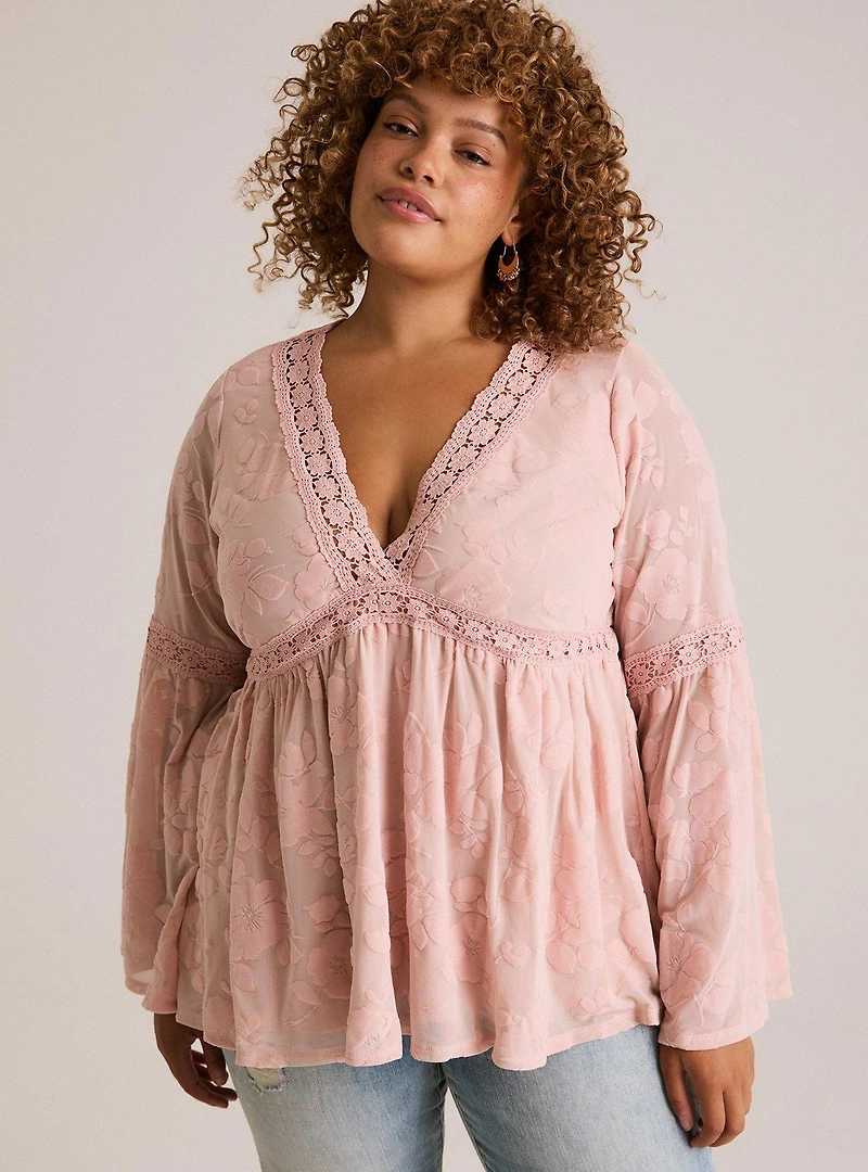 Festi Bell Sleeve Lace Babydoll Top