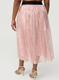 Pleated Sequin Tea Length Skirt