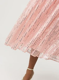 Pleated Sequin Tea Length Skirt