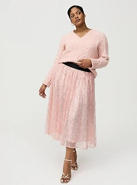 Pleated Sequin Tea Length Skirt