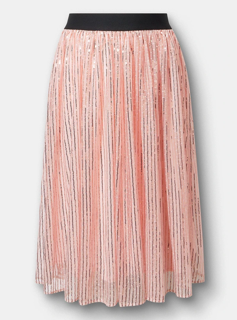 Pleated Sequin Tea Length Skirt
