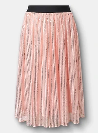 Pleated Sequin Tea Length Skirt