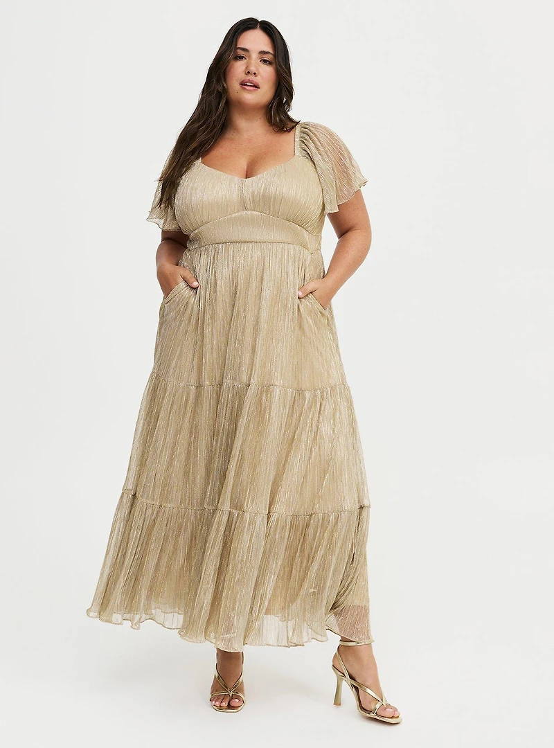 Glitter Flutter Sleeve Maxi Dress
