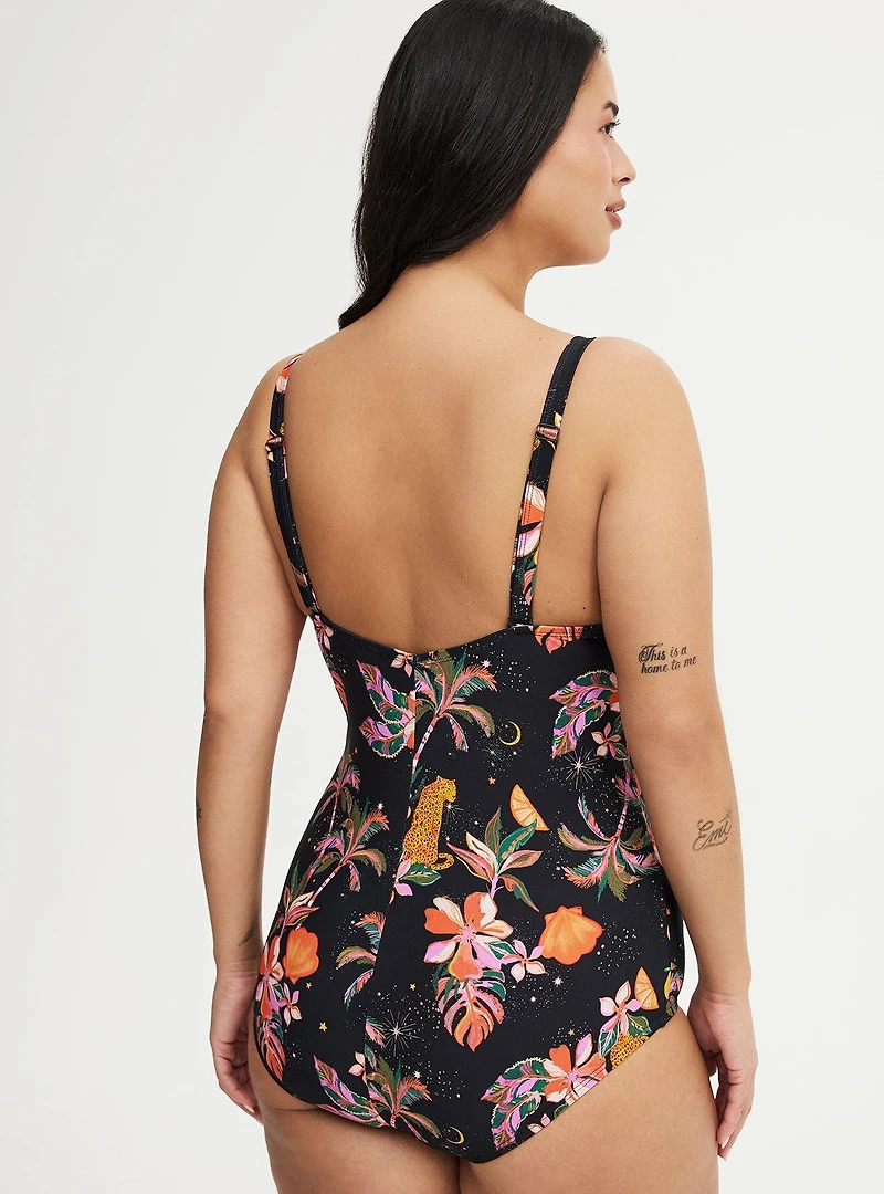 Deep V-Neck One-Piece Swimsuit