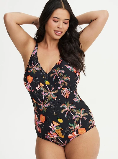 Deep V-Neck One-Piece Swimsuit