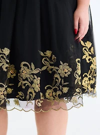 Retro Chic Embroidered Mesh Swing Dress