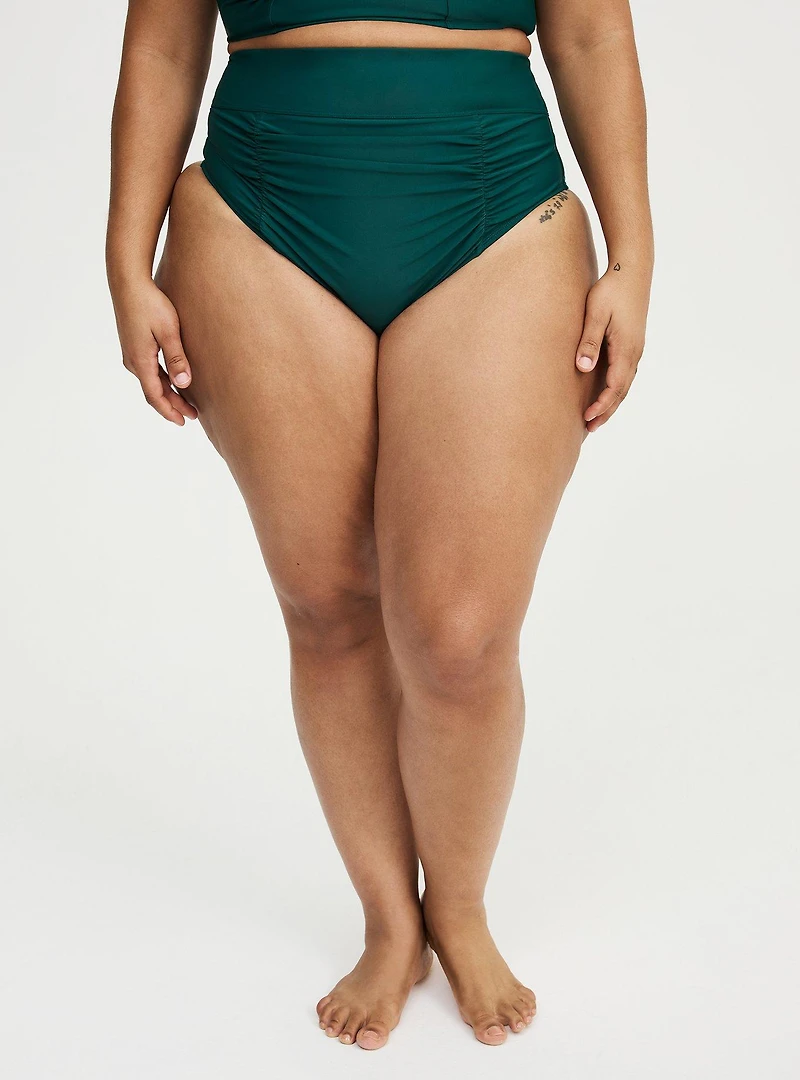 High-Rise Ruched Cheeky Swim Bottom