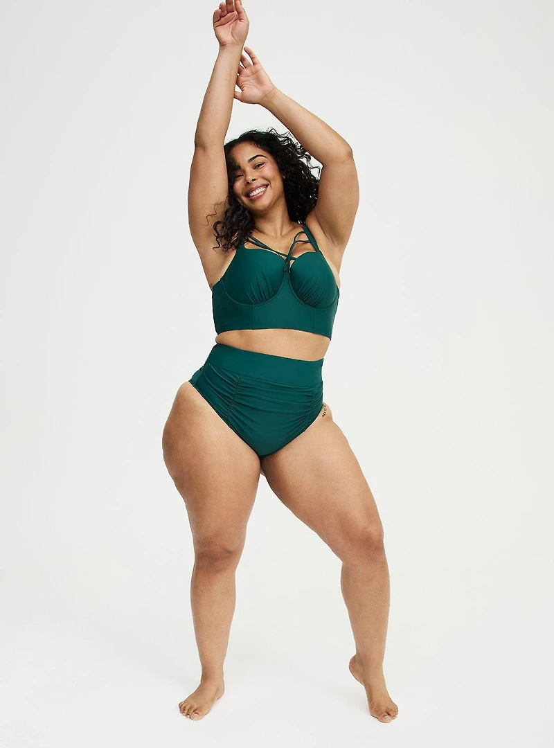 High-Rise Ruched Cheeky Swim Bottom