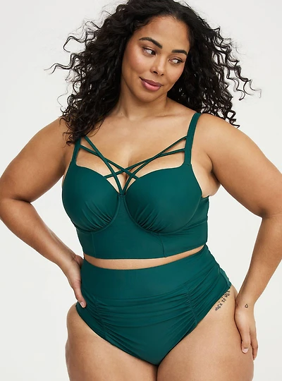 High-Rise Ruched Cheeky Swim Bottom