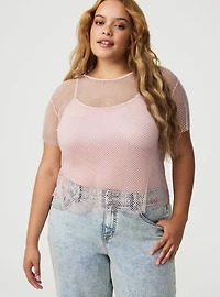 Bedazzled Mesh Boxy Crop Top