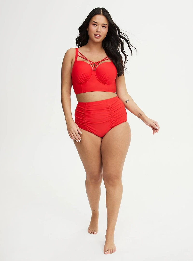 High-Waisted Ruched Swim Bottom