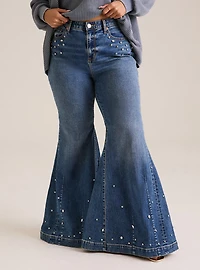 Festi Embellished Sky High Super Flare Jeans