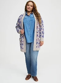 Jacquard Open Front Cardigan