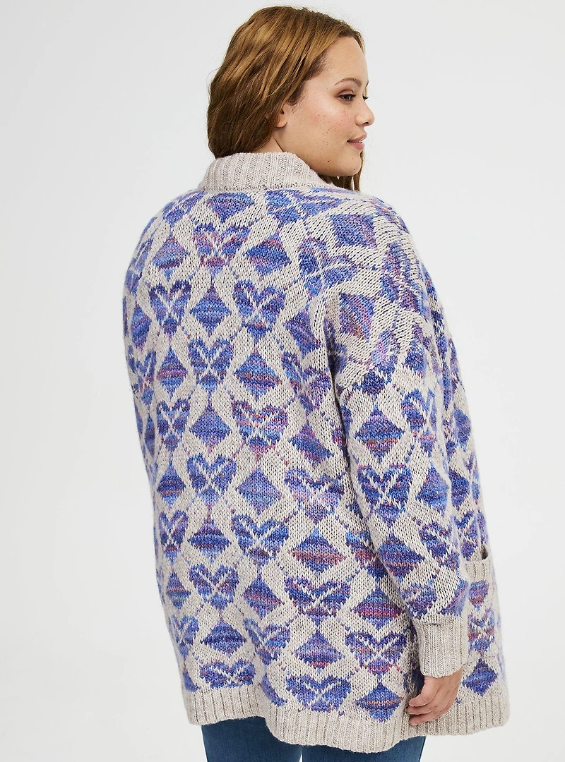 Jacquard Open Front Cardigan