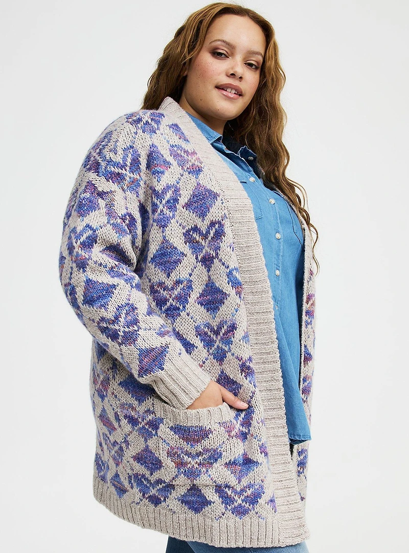 Jacquard Open Front Cardigan