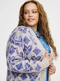 Jacquard Open Front Cardigan