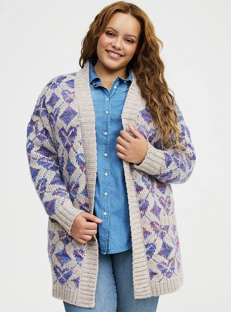 Jacquard Open Front Cardigan