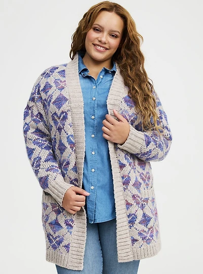 Jacquard Open Front Cardigan