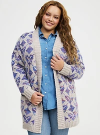 Jacquard Open Front Cardigan