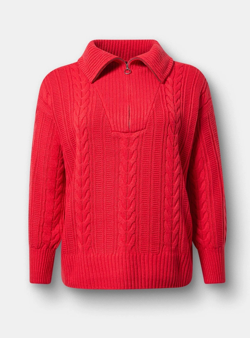 Cable Knit Half-Zip Pullover Sweater