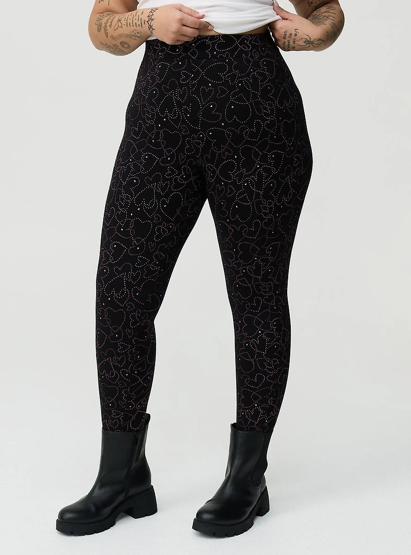 Full-Length Rhinestone Heart Leggings