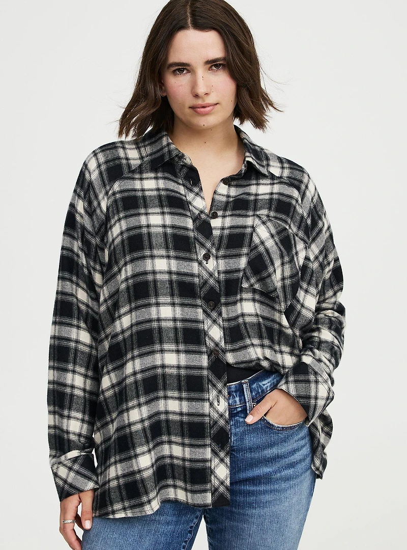 Relaxed Cotton Flannel Button Up Shirt