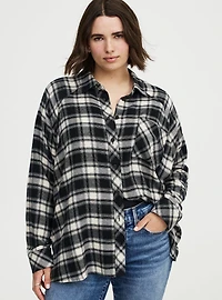 Relaxed Cotton Flannel Button Up Shirt