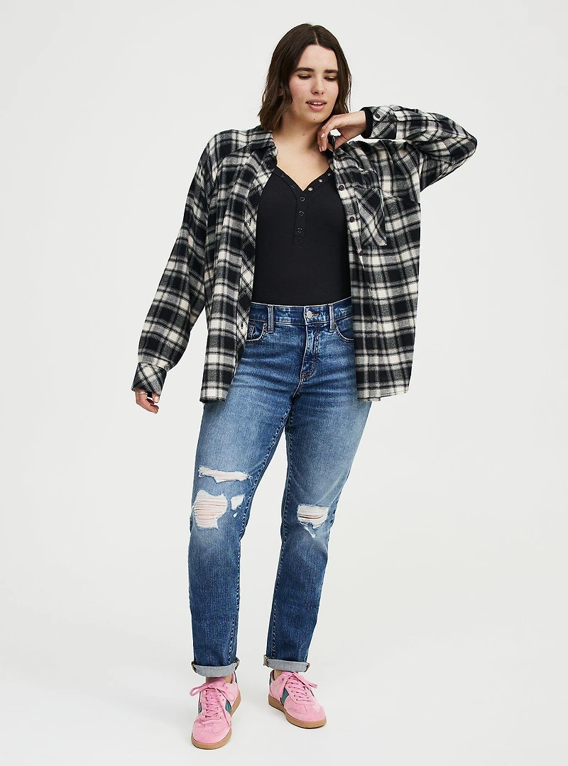 Relaxed Cotton Flannel Button Up Shirt