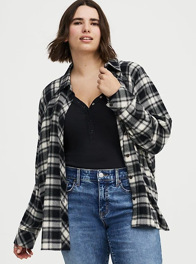 Relaxed Cotton Flannel Button Up Shirt