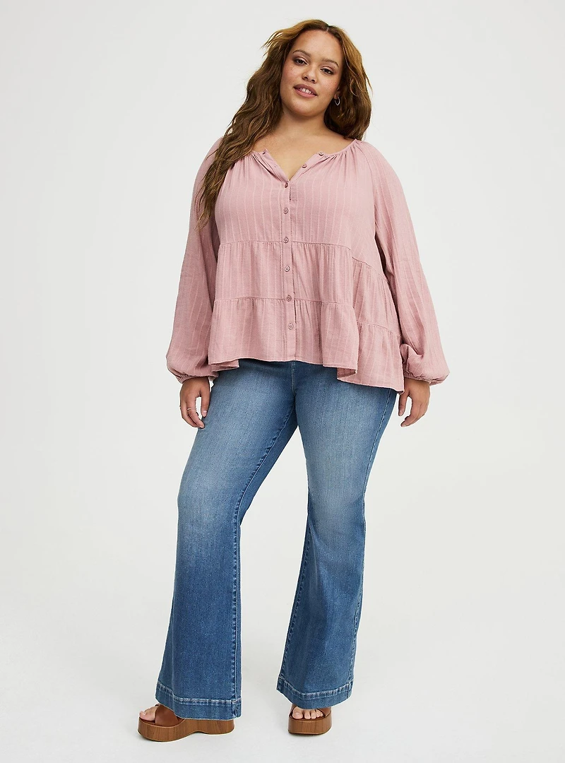 Tiered Button Babydoll Top