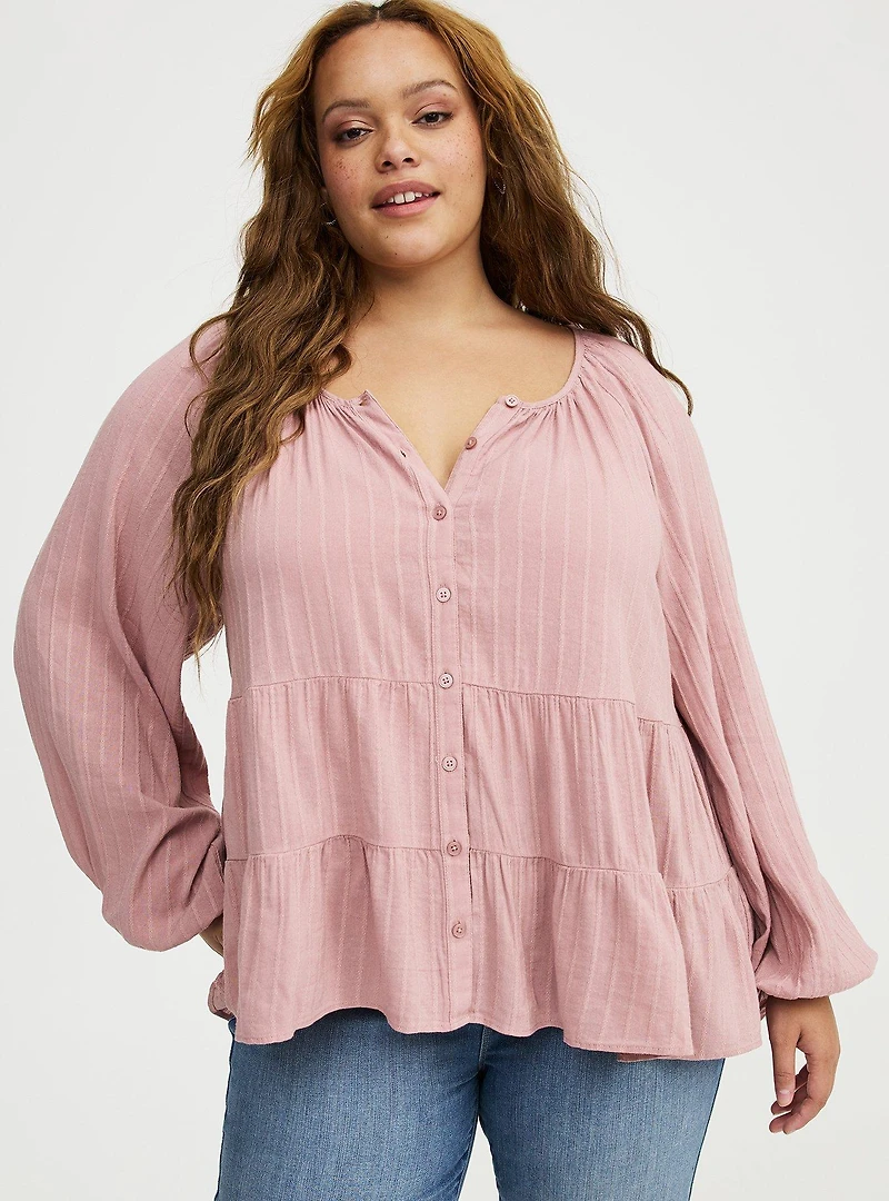 Tiered Button Babydoll Top