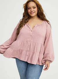 Tiered Button Babydoll Top