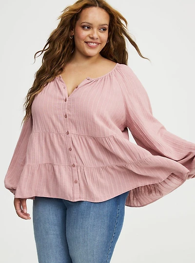Tiered Button Babydoll Top