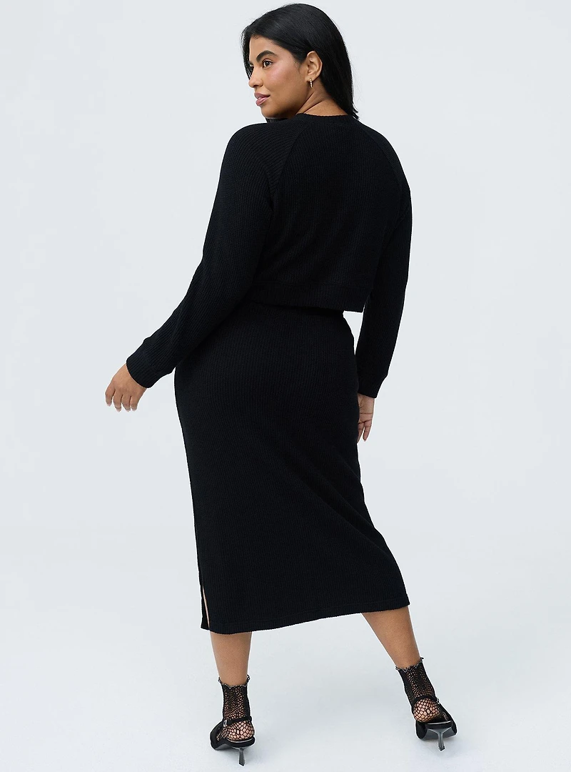 Waffle Knit Sweatshirt Skirt Set