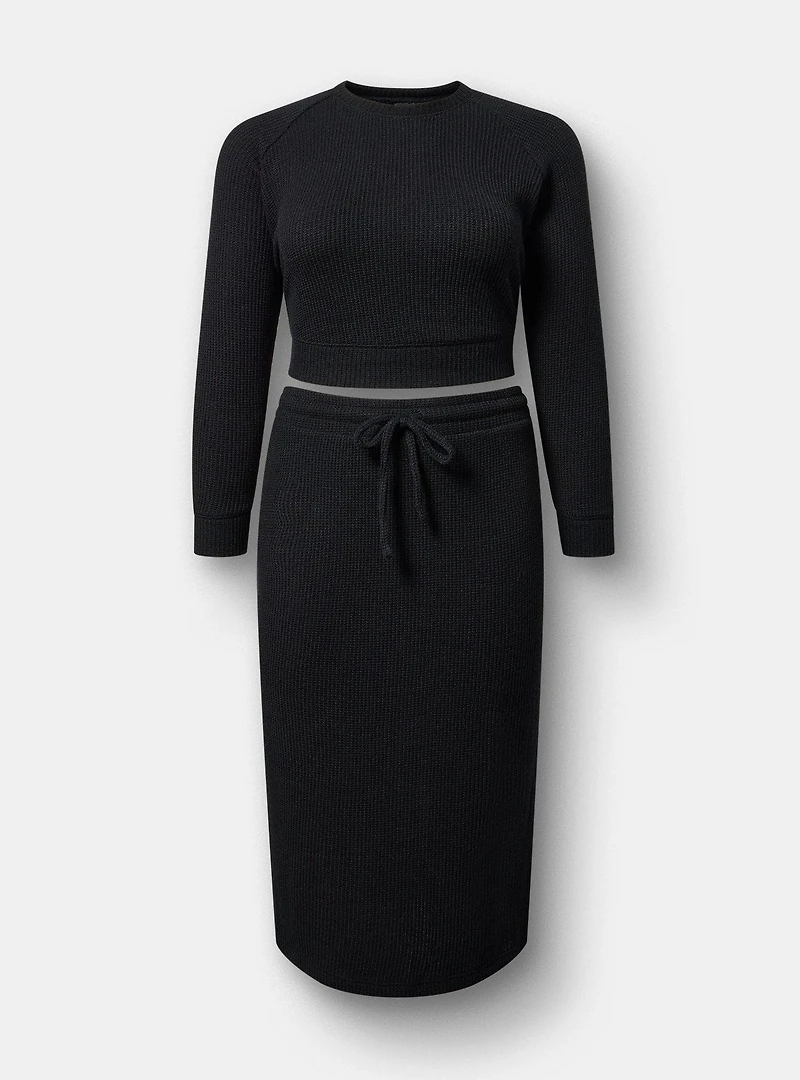 Waffle Knit Sweatshirt Skirt Set