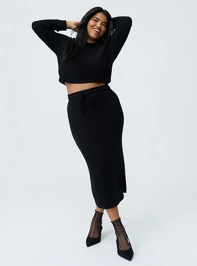 Waffle Knit Sweatshirt Skirt Set