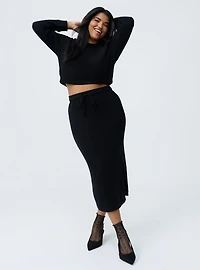 Waffle Knit Sweatshirt Skirt Set