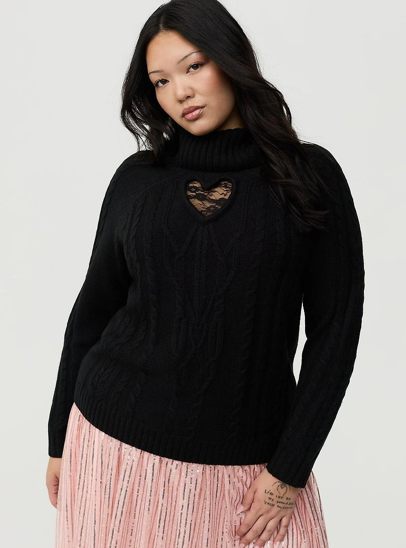 Heart Turtleneck Pullover Sweater