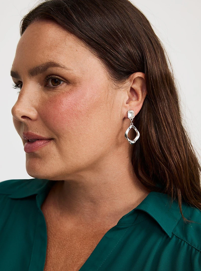 Rhinestone Drop Hoop Earrings