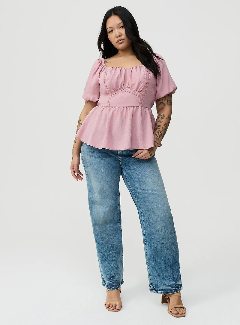 Lace Trim Peplum Top