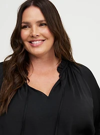 Satin Tie-Front Peasant Blouse