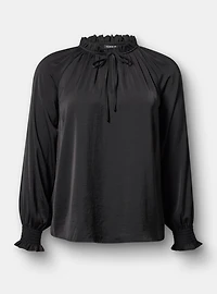 Satin Tie-Front Peasant Blouse