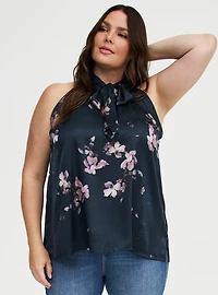 Satin Goddess Tie Neck Top